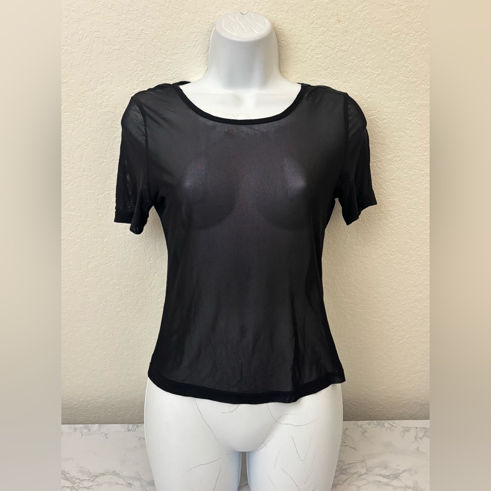 Shein Women Sz PL Petite Sleeve Crew Neck Sheet Top Black Pullover